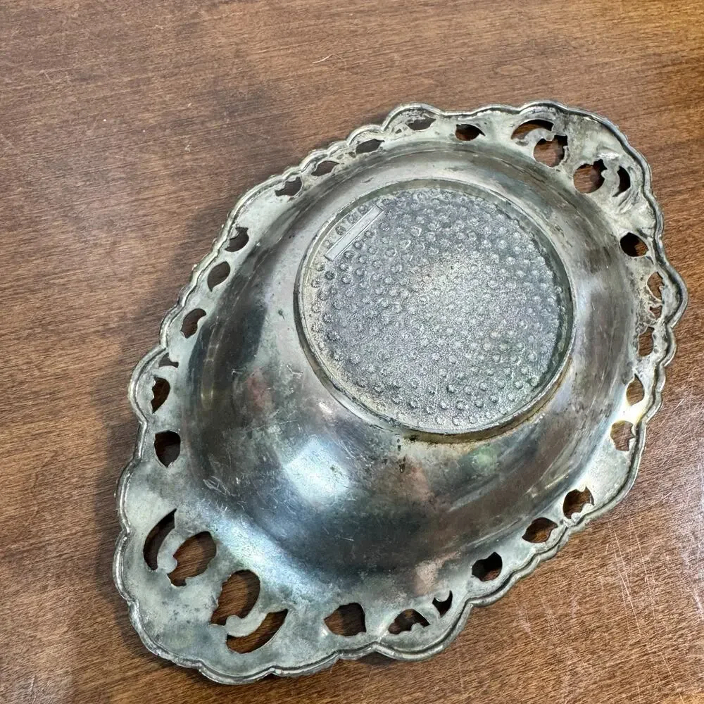 Antique Art Nouveau Silverplate Pierced Bon Bon Bread Tray Floral Openwork 7